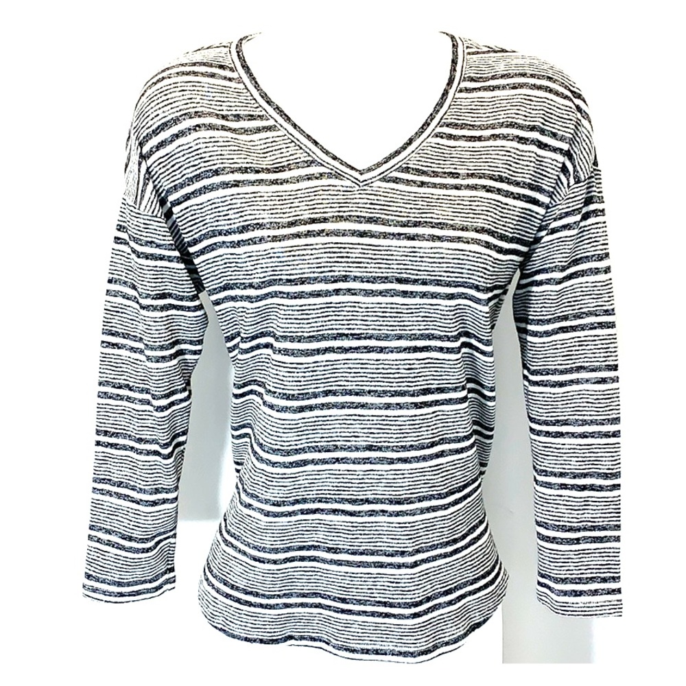 NEW Caslon Henley Tee Blk/Wht Stripe XS